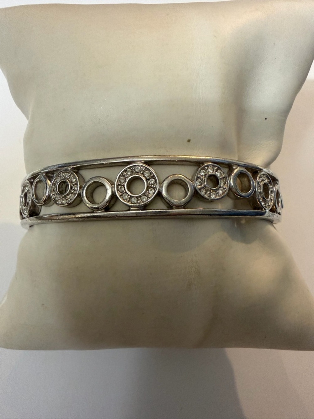 Touchstone Crystal Silver-Tone Circle Crystal Bangle Bracelet